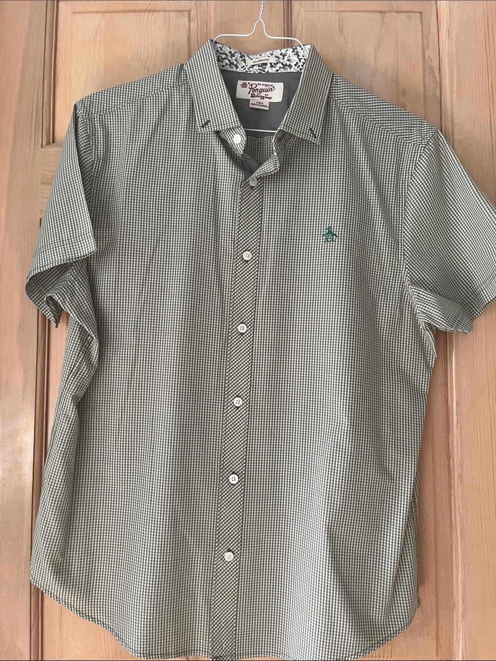 Original Penguin Green Micro-Check Short Sleeve Button-Down Shirt